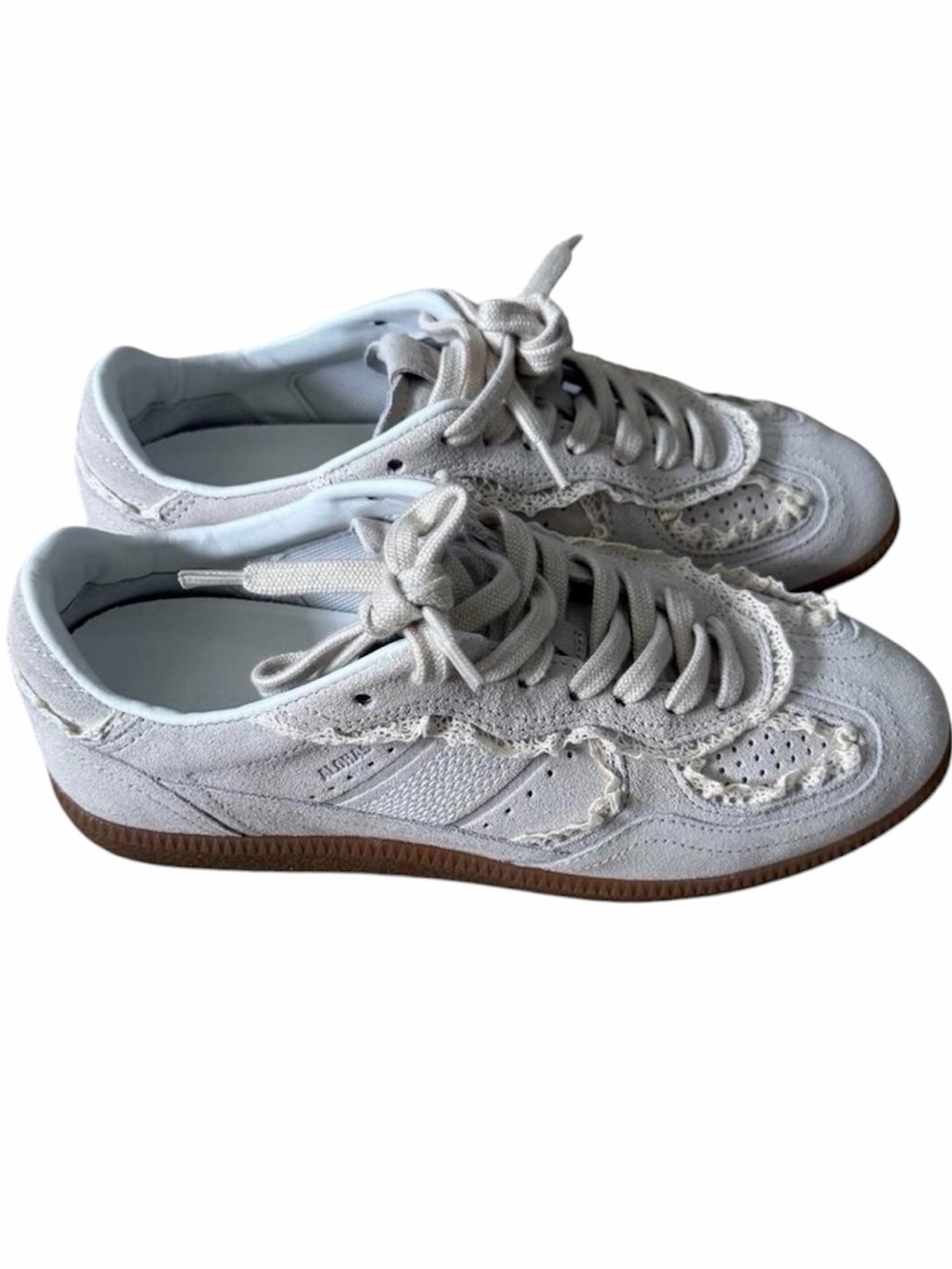 New ALOHAS Crochet Sneakers Lace Trim Ivory Suede Shoes Womens 9 - Picture 4 of 5
